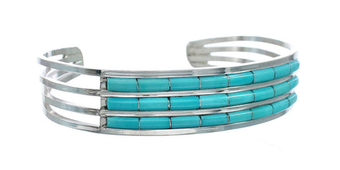 Turquoise Inlay Authentic Sterling Silver Zuni Cuff Bracelet NN20184