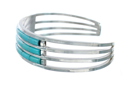 Turquoise Inlay Authentic Sterling Silver Zuni Cuff Bracelet NN20184