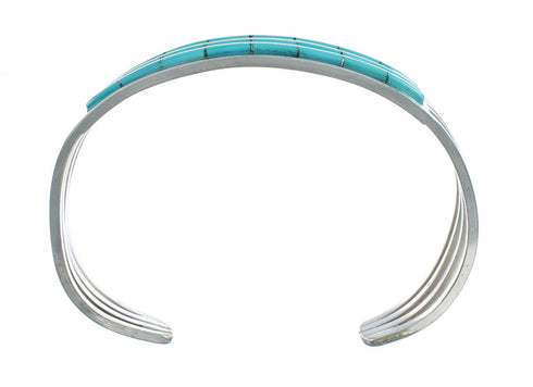 Turquoise Inlay Authentic Sterling Silver Zuni Cuff Bracelet NN20184