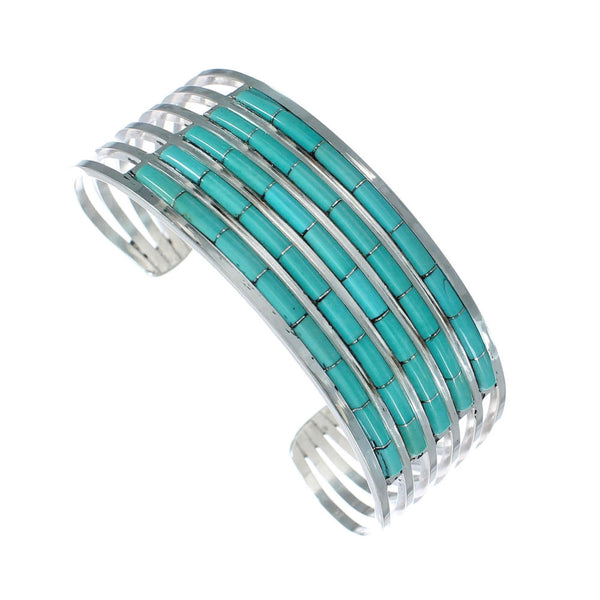Turquoise Inlay Sterling Silver Zuni Cuff Bracelet NN20183
