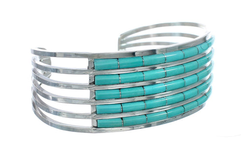 Turquoise Inlay Sterling Silver Zuni Cuff Bracelet NN20183