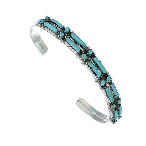 Turquoise Needlepoint Sterling Silver Zuni Cuff Bracelet NN20187
