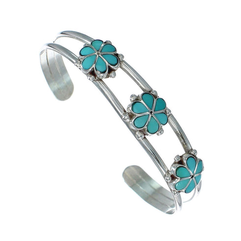 Sterling Silver Turquoise Flower Zuni Cuff Bracelet NN20189