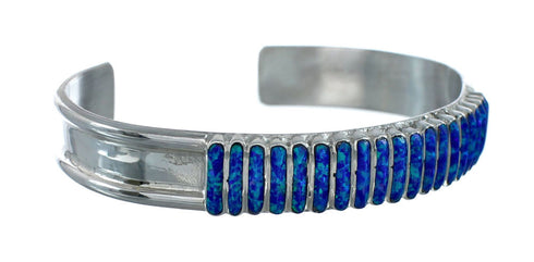 Blue Opal Inlay Sterling Silver Zuni Indian Cuff Bracelet NN20181