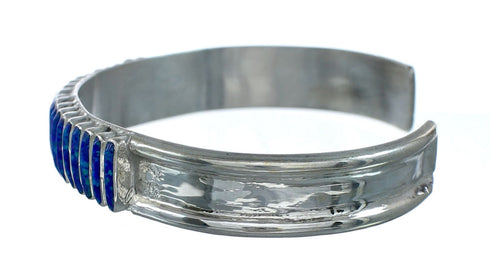 Blue Opal Inlay Sterling Silver Zuni Indian Cuff Bracelet NN20181