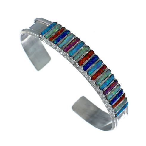 Zuni Genuine Sterling Silver Multicolor Opal Inlay Bracelet NN20179