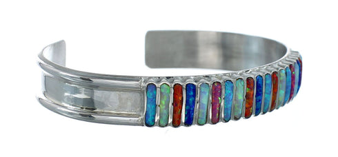 Zuni Genuine Sterling Silver Multicolor Opal Inlay Bracelet NN20179