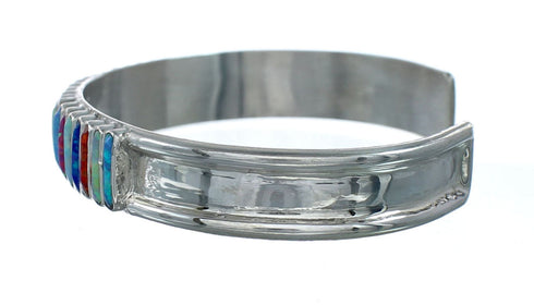 Zuni Genuine Sterling Silver Multicolor Opal Inlay Bracelet NN20179