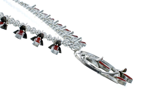 Navajo Coral Sterling Silver Squash Blossom Necklace Set NN20162