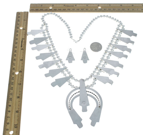 Navajo Coral Sterling Silver Squash Blossom Necklace Set NN20162