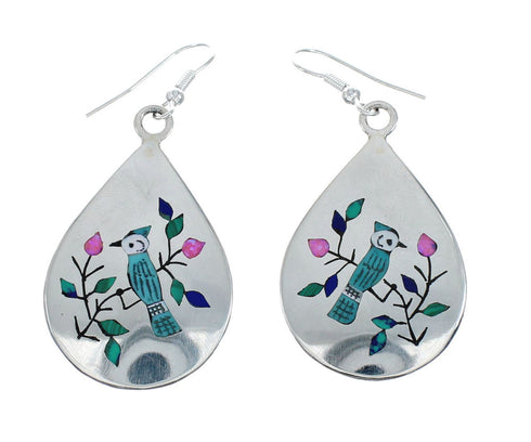 Navajo Multicolor Inlay Sterling Silver Blue Jay Link Necklace Earrings Set NN20167