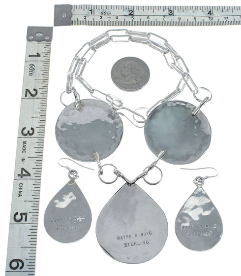 Navajo Multicolor Inlay Sterling Silver Blue Jay Link Necklace Earrings Set NN20167
