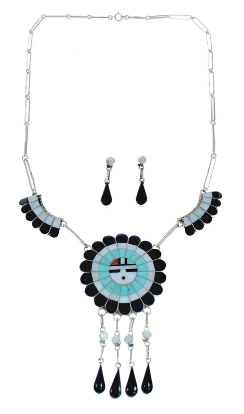 Zuni Sun and Flower Multicolor Multistone Inlay Necklace Signed J.D. Massie NN20166