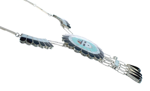 Zuni Sun and Flower Multicolor Multistone Inlay Necklace Signed J.D. Massie NN20166