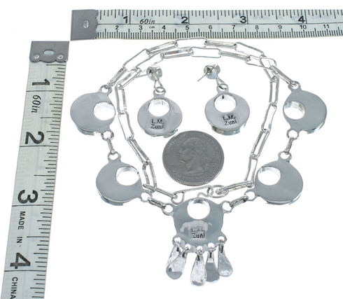 Sterling Silver Zuni Opal Inlay Necklace, Earrings Set – Signed LM NN20169