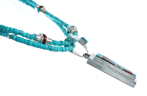 Zuni Indian Multicolor Sterling Silver 2-Strand Bead Necklace And Earrings Set NX11492