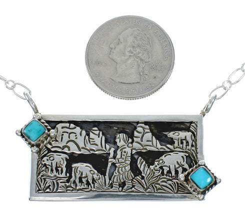 Native American Sterling Silver Story Teller Turquoise Necklace NN20163