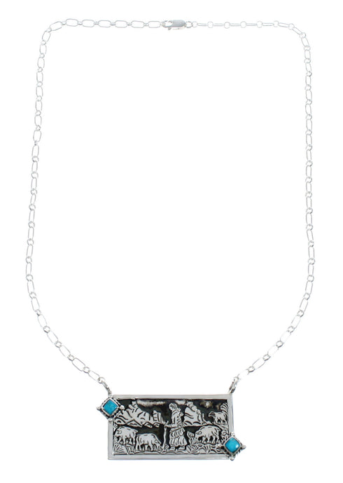 Native American Sterling Silver Story Teller Turquoise Necklace NN20165