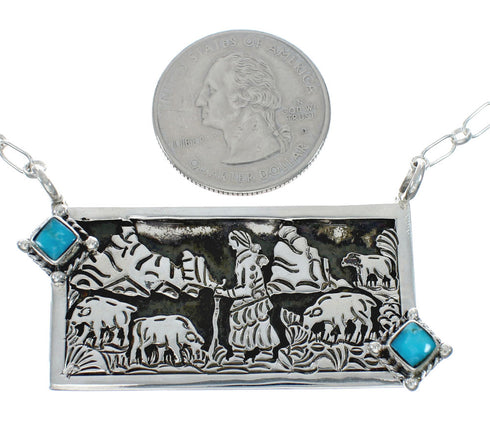 Native American Sterling Silver Story Teller Turquoise Necklace NN20165