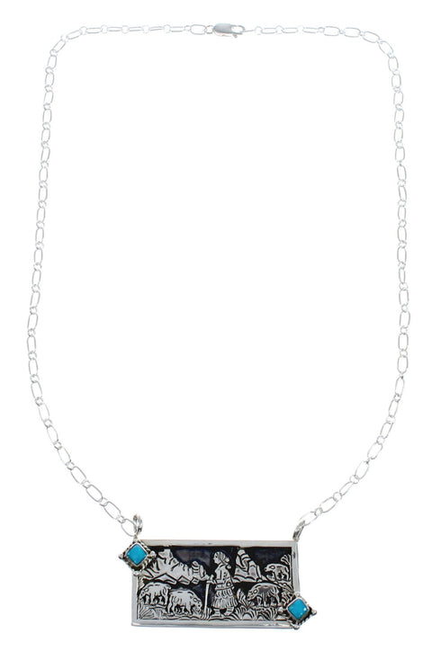 Native American Sterling Silver Story Teller Turquoise Necklace NN20164