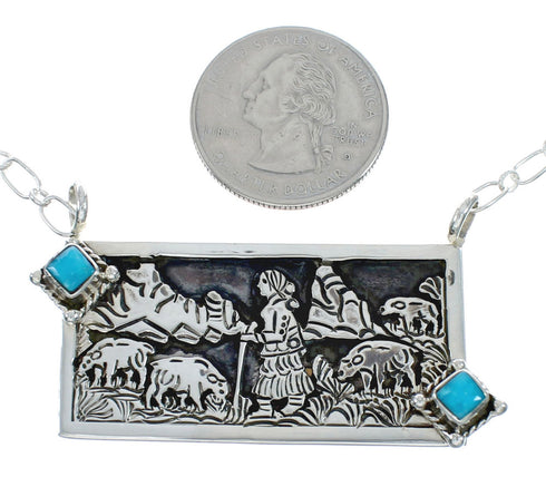 Native American Sterling Silver Story Teller Turquoise Necklace NN20164