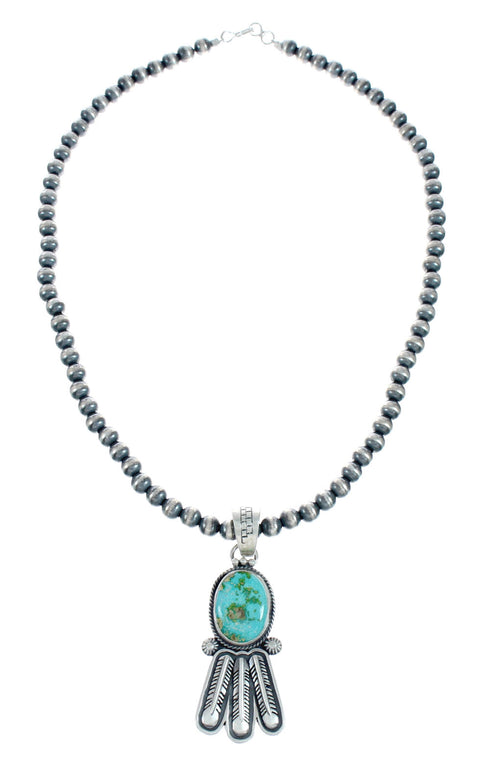 Navajo Turquoise Sterling Silver Old Pawn Bead Necklace NX11485
