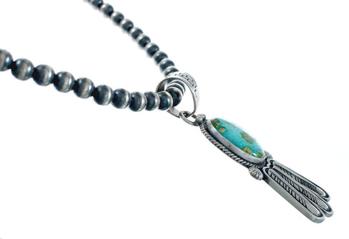 Navajo Turquoise Sterling Silver Old Pawn Bead Necklace NX11485