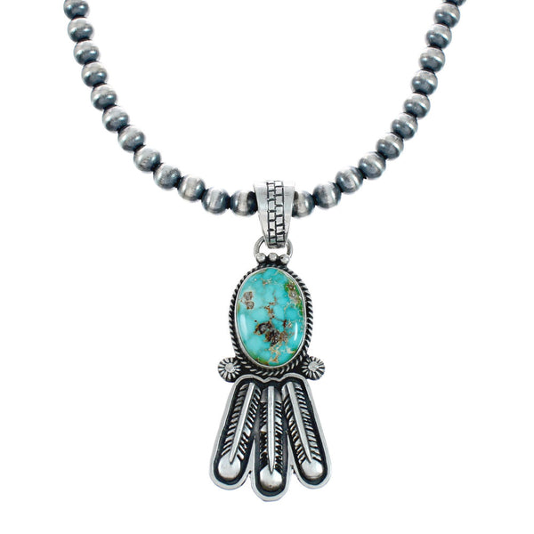 Navajo Turquoise Sterling Silver Old Pawn Bead Necklace NX11486