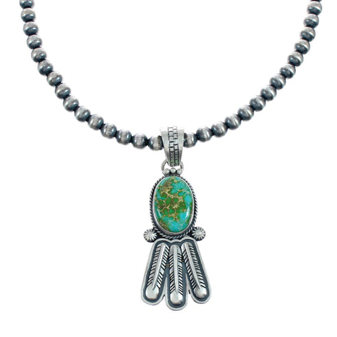 Navajo Turquoise Sterling Silver Old Pawn Bead Necklace NX11487