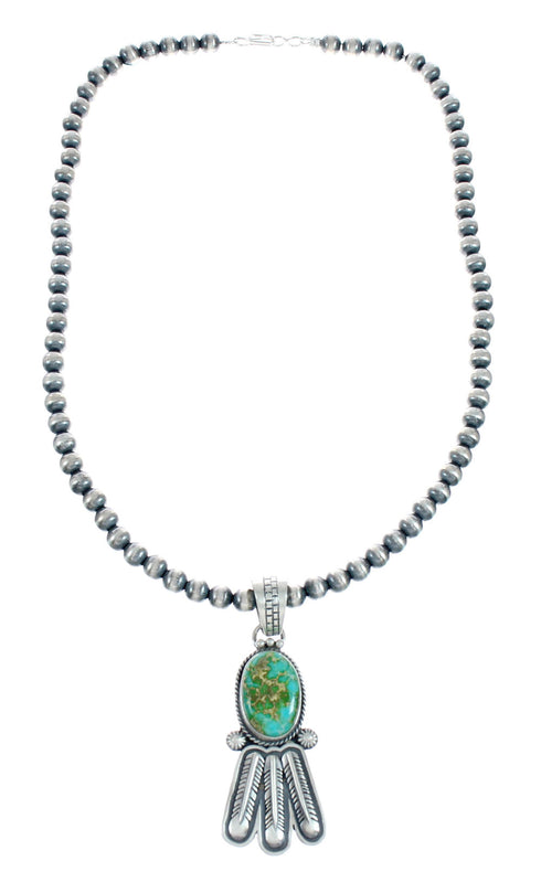 Navajo Turquoise Sterling Silver Old Pawn Bead Necklace NX11487