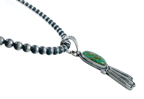 Navajo Turquoise Sterling Silver Old Pawn Bead Necklace NX11487