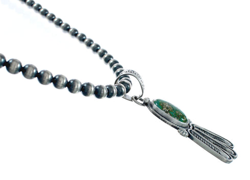 Navajo Turquoise Sterling Silver Old Pawn Bead Necklace NX11488