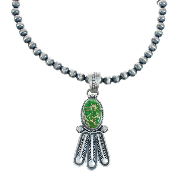 Navajo Turquoise Sterling Silver Old Pawn Bead Necklace NX11489