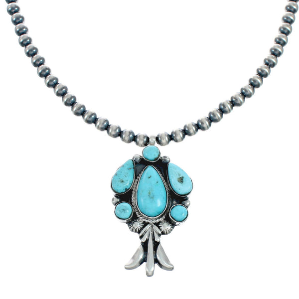 Turquoise Sterling Silver Old Pawn Navajo Bead Necklace NX11483