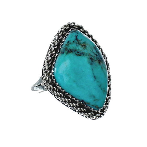 American Indian Genuine Sterling Silver Kingman Turquoise Ring Size 8 NN20222