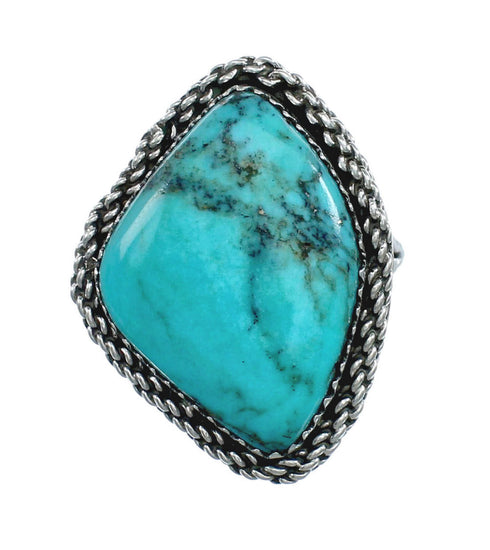 American Indian Genuine Sterling Silver Kingman Turquoise Ring Size 8 NN20222