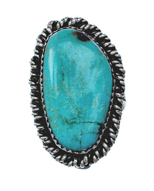 American Indian Genuine Sterling Silver Kingman Turquoise Ring Size 7-3/4 NN20215