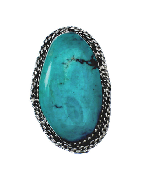 American Indian Genuine Sterling Silver Kingman Turquoise Ring Size 6-3/4 NN20230