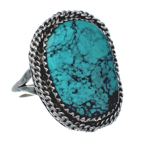 American Indian Genuine Sterling Silver Kingman Turquoise Ring Size 7 NN20217