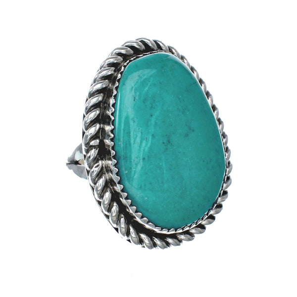 American Indian Genuine Sterling Silver Kingman Turquoise Ring Size 8-1/4 NN20221