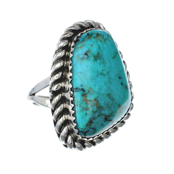 American Indian Genuine Sterling Silver Kingman Turquoise Ring Size 7 NN20225