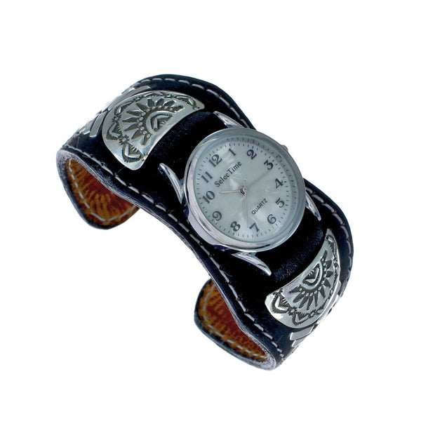 Navajo Indian Leather Sterling Silver Cuff Watch NN20300