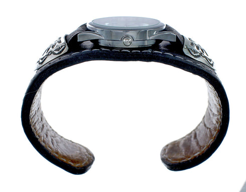 Navajo Indian Leather Sterling Silver Cuff Watch NN20300