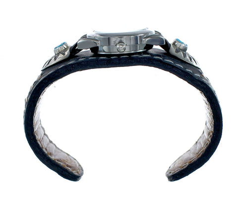 Navajo Turquoise Authentic Sterling Silver Leather Cuff Watch NN20296