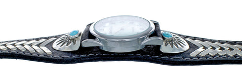 Navajo Turquoise Leather Sterling Silver Watch NN20299