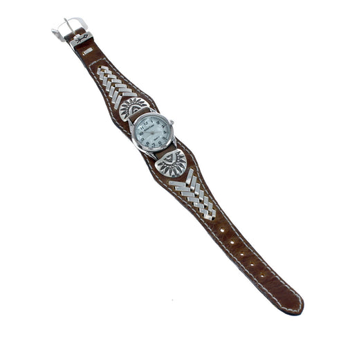 Native American Leather Sterling Silver Watch NN20307