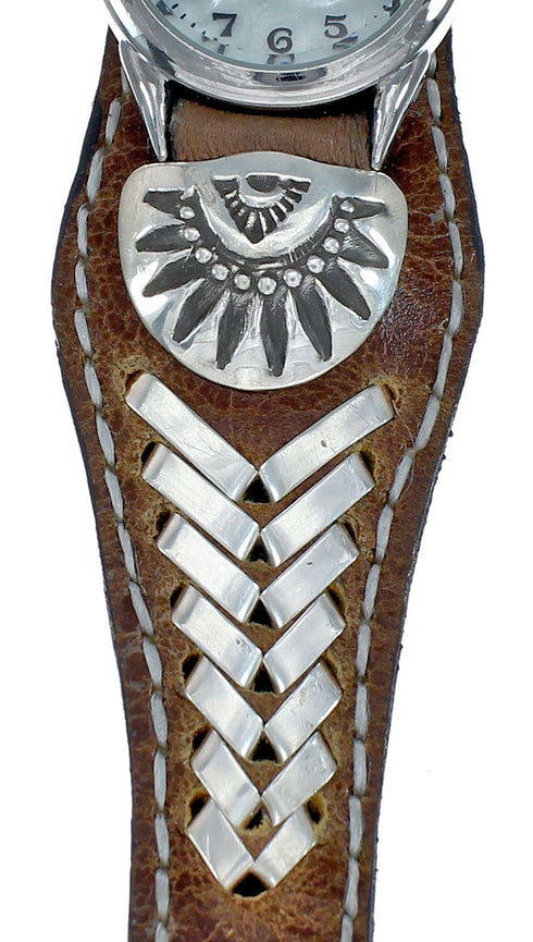 Native American Leather Sterling Silver Watch NN20307