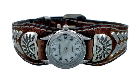 Native American Leather Sterling Silver Watch NN20307