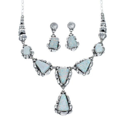 Navajo Opal And Sterling Silver Link Necklace And Earrings Set NN20319