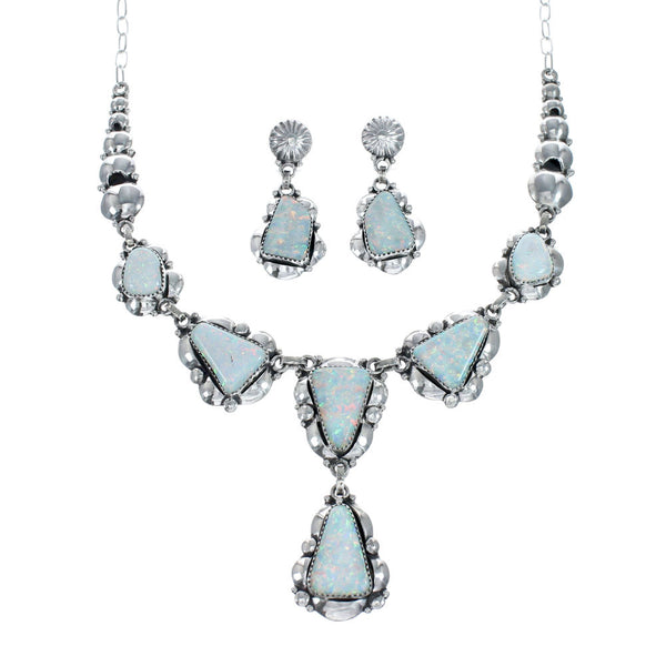 Navajo Opal And Sterling Silver Link Necklace And Earrings Set NN20319